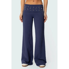 Studded Folded Low-Waist Boot Cut Pants