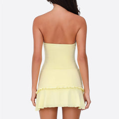 Yellow Frills Knotted Strapless Mini Dress
