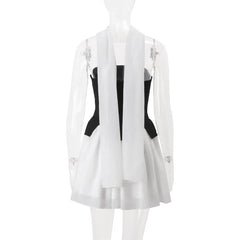 Black Cut Out Hem Tube Top And White Frill Mini Skirt With Scarf