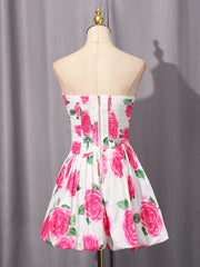 Rose Printing Mini Strapless Dress