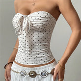 White Polka Dot Bow Tie Tube Top