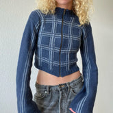 Blue Zip-up Crop Cardigan