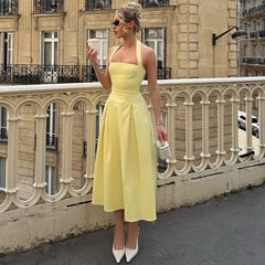 Solid Halter Midi Dress