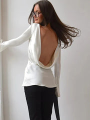 Satin Backless Long Sleeve Top