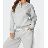 Gray tracksuit with a white collar