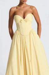 Yellow Strapless A-line Bow Gown Midi Dress