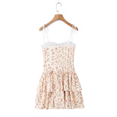 Orange Floral Corset Tie Up Strap Mini Dress