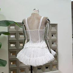 Lace Tie Fishbone Corset Top And Tulle Mini Skirt Set