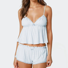 Cami V-neck Top And Elastic Shorts Lounge Set