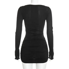 Long Sleeve Ribbed Button Up Ruched Waist Bodycon Mini Dress