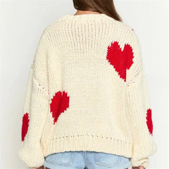 Heart Print Round Neck Knitwear Pullover
