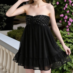 Black Dot Print Sleeveless Mini Dress