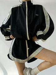 Two Piece Two Tone Zip Jacket And Shorts Set