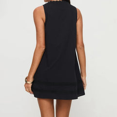 Lace Trim Square Neck Babydoll Mini Dress