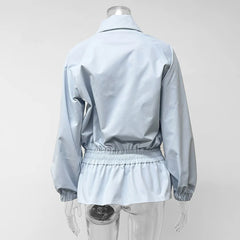 TARUXY 2026 Autumn Women's American Style Windbreaker Jacket Stand Collar Button Waist-Cinching Ruffle Slim Fashion Street Coat