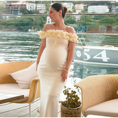 3D Flower Off Shoulder Long Dress