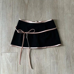 Black Satin Strap Cami Top And Mini Bow Skirt Set