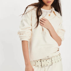 Knit Solid Long Sleeve Lapel Button Down Pullover