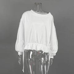 Off Shoulder Drawstring Hem Sweatshirt