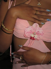 Pink 3d Floral Cut Out Tie Up Maxi Dress