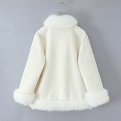 White Faux Fur Collar Woollen Coat