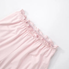 Pink Short Sleeve Top And Frill Trim Wide Pants Set