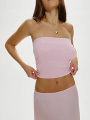 Ribbed Tube Top And High Waist Pants Set