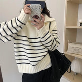 Striped Zipper Collar Sweater