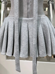 Hooded Sleeveless Patchwork A-line Pleated Mini Dress