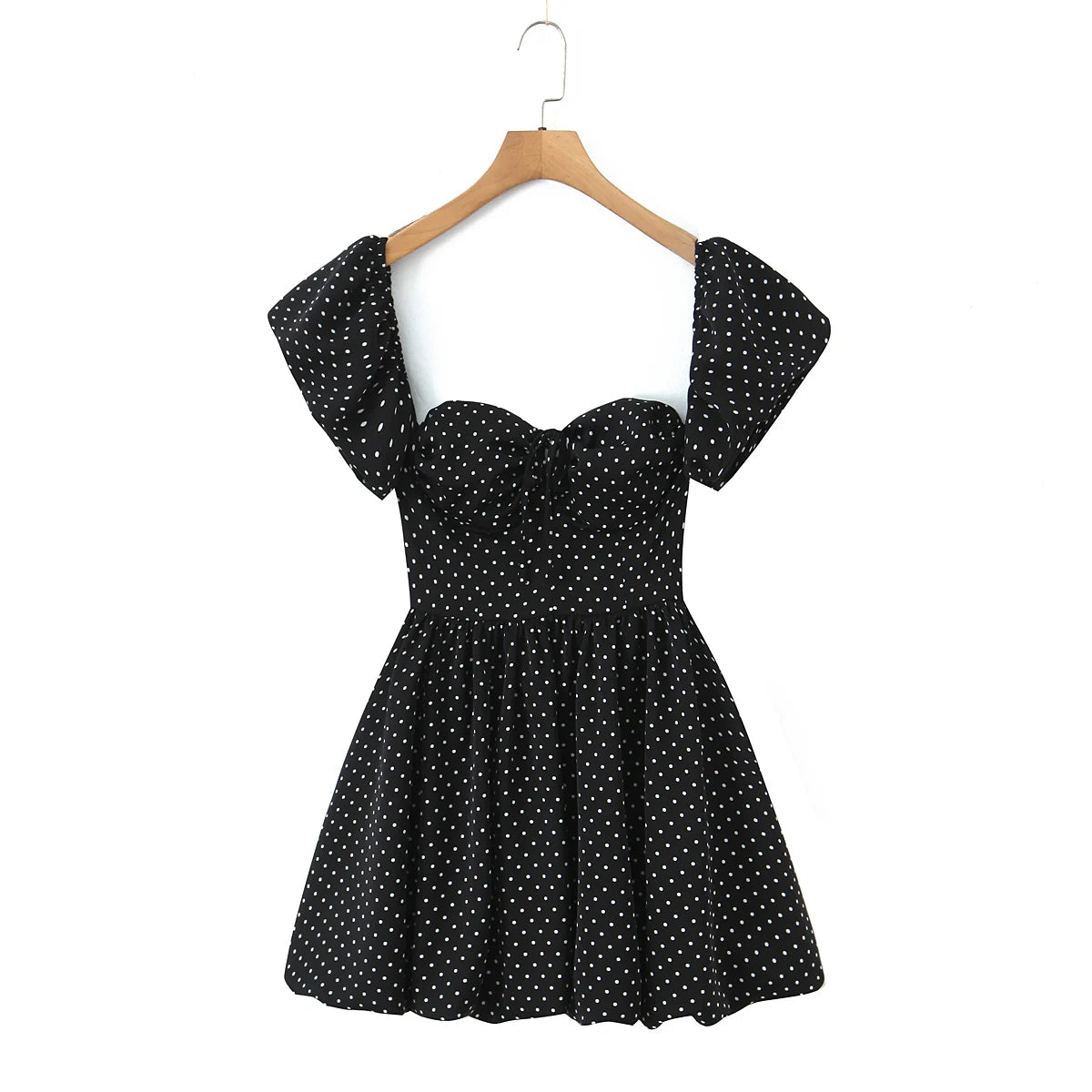 Puff Sleeve Black Polka Dot Corset Style Mini Dress – Free From Label