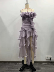 Strapless Mesh Ruffles Fringe Midi Dress