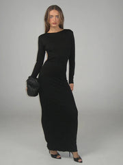 Open Back Long Sleeve Lace Up Maxi Dress