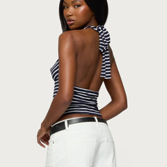 Striped Cowl Neck Halter Top