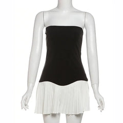 Black Strapless Mini Pleated Dress