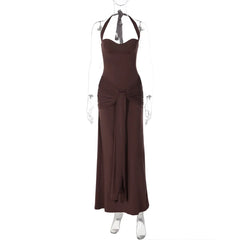 Bandage Waist Tie Halter Maxi Dress