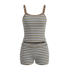 Striped Ribbed Tank Top and Shorts Lounge Set