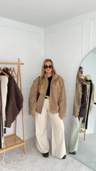 Brown Suede Zipper Cropped Jacket