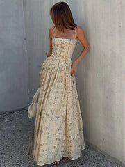 Floral Print Square Neck Strap Long Dress