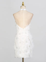 Halter 3d Flower Appliques Mini Dress