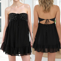 Black Dot Print Sleeveless Mini Dress