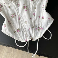 White Floral Embroidery Strapless Corset