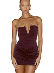 Strapless Ruched Asymmetric Desgin Mini Dress
