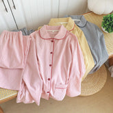 Doll Collar Cotton Plaid Long-sleeved Shirt And Pants Two-piece Nighwear Set
