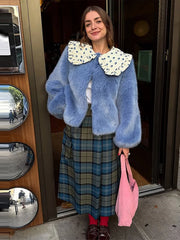 Ruffled Peter Pan Collar Fur Coat