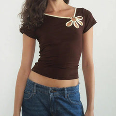 Bordered Flower Hole T-shirt