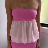 Two Tone Sheer Puff Hem Tube Top