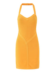 Solid Ribbed Halter Bandage Mini Dress