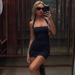 Halter Strap Solid Bodycon Mini Dress