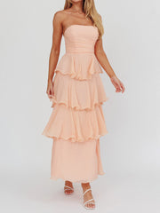 Ruffled Tube Tiered Cake Long Dress