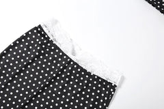 Black Polka Dot Lace Patchwork Bandeau Top And Maxi Skirt Set